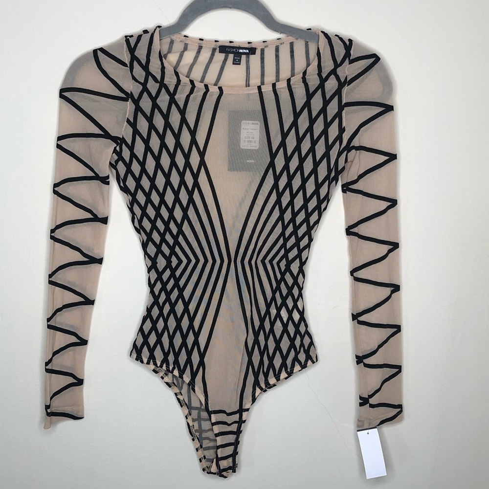 New Fashion Nova Sheer Long Sleeve Bodysuit